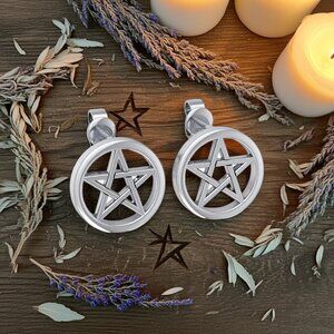 Pentagram Pentacle Sterling Silver Stud Earrings